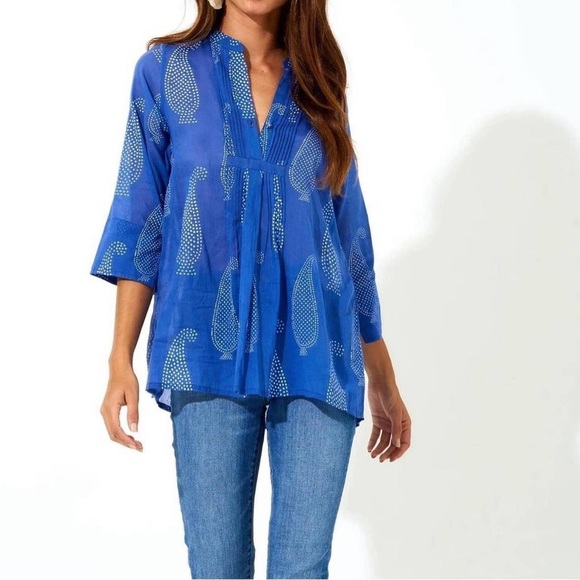 O Oliphant French Blue Pintuck Top
